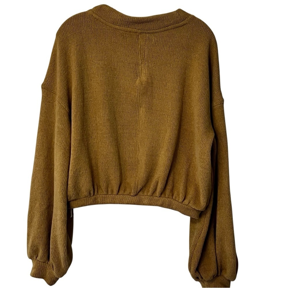 Free People Beach Gold Rush Henley sweater balloon sleeve oversized crew neck xs - Picture 11 of 13